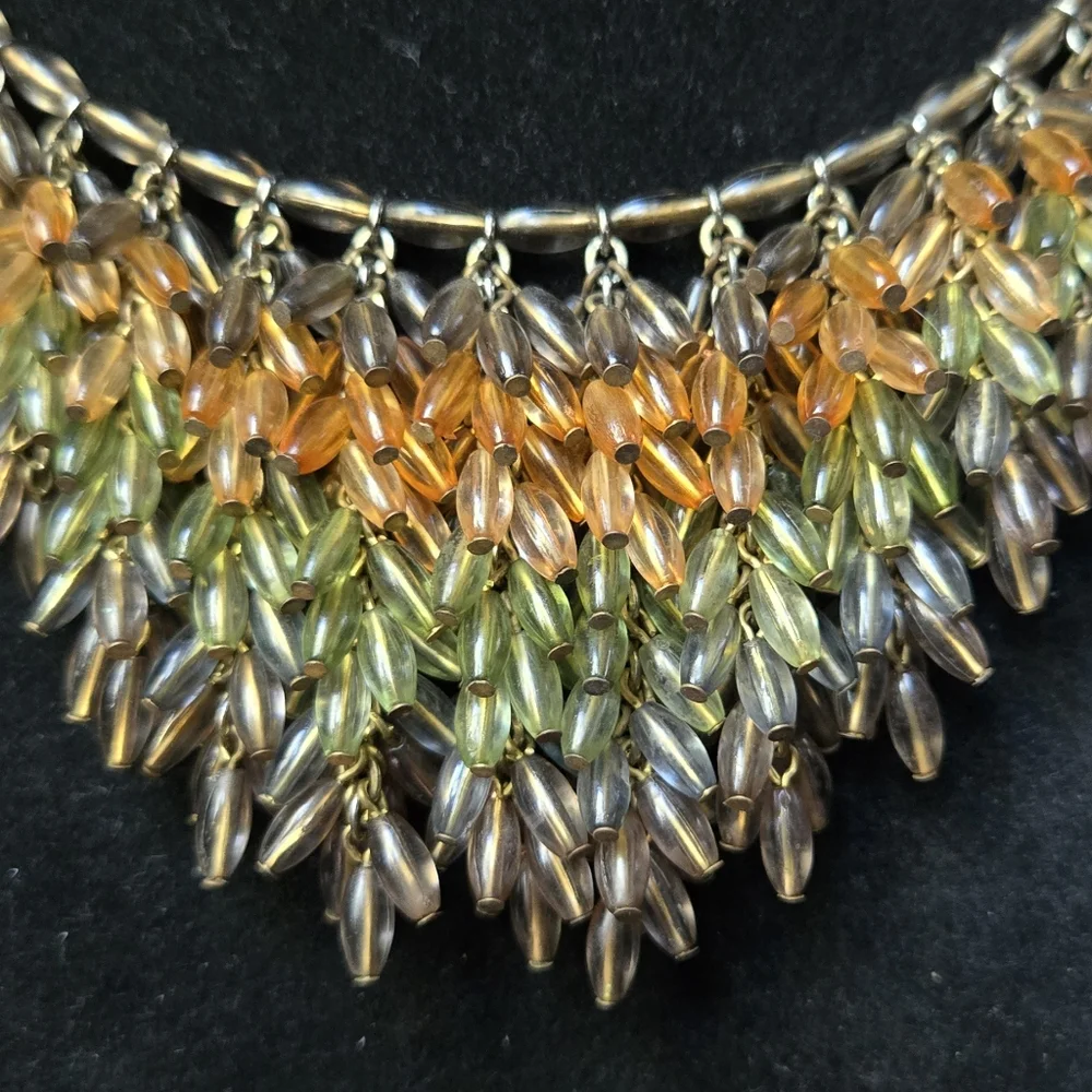 Handmade stunning rainbow ombre beadded statement bib necklace - Picture 5 of 7